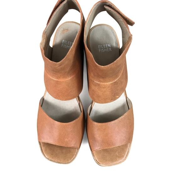 EILEEN FISHER Arts Ankle Cuff Leather Sandals Sz 10 Brown Stylish City Soft NWOB - Picture 5 of 11